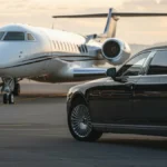 Luxury limousine providing airport transportation at Boston Logan Airport