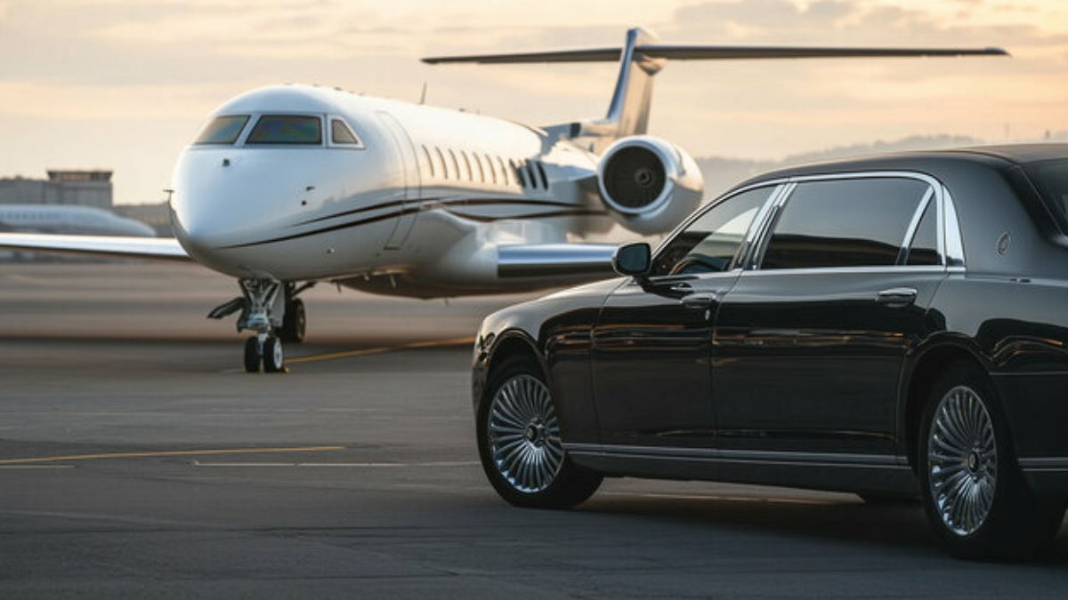 Luxury limousine providing airport transportation at Boston Logan Airport